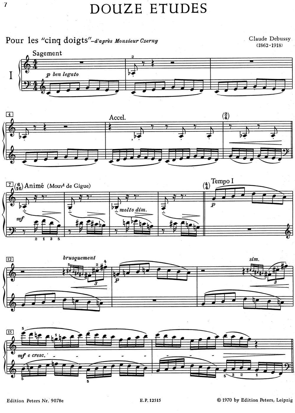德彪西12首钢琴练习曲（1 五指练习v1.0 cinq doigts）钢琴曲谱（图1）