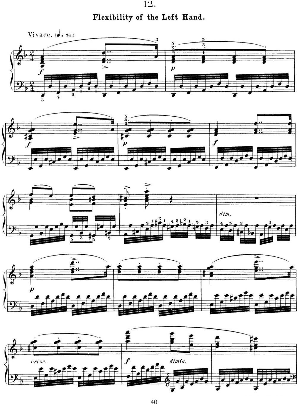 50首车尔尼Op.740钢琴手指灵巧技术练习曲（NO.12）钢琴曲谱（图1）