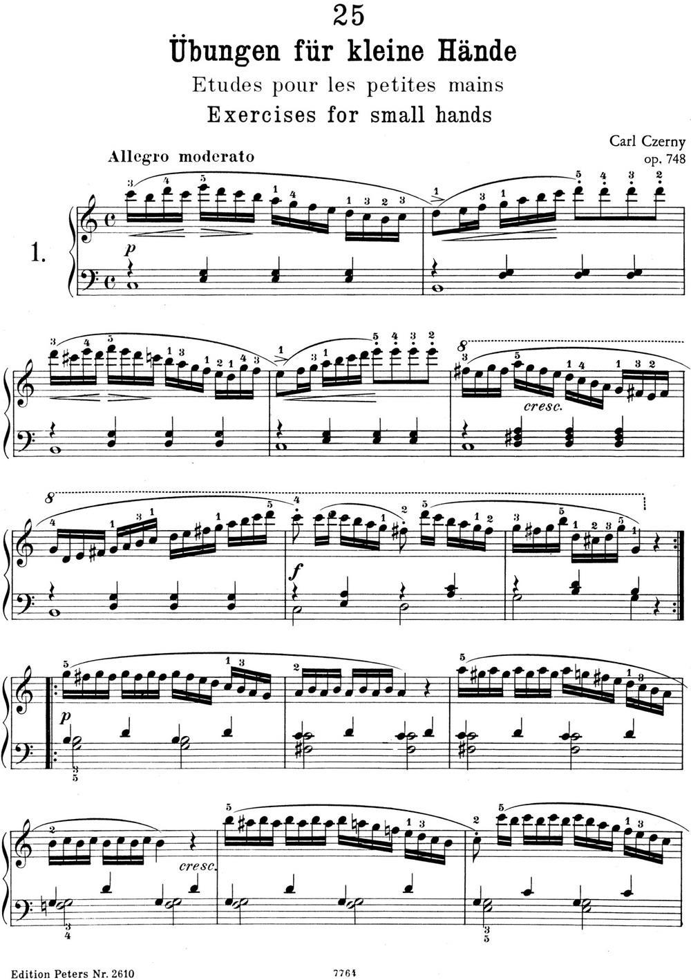 25首车尔尼Op.748练习曲（NO.1）钢琴曲谱（图1）