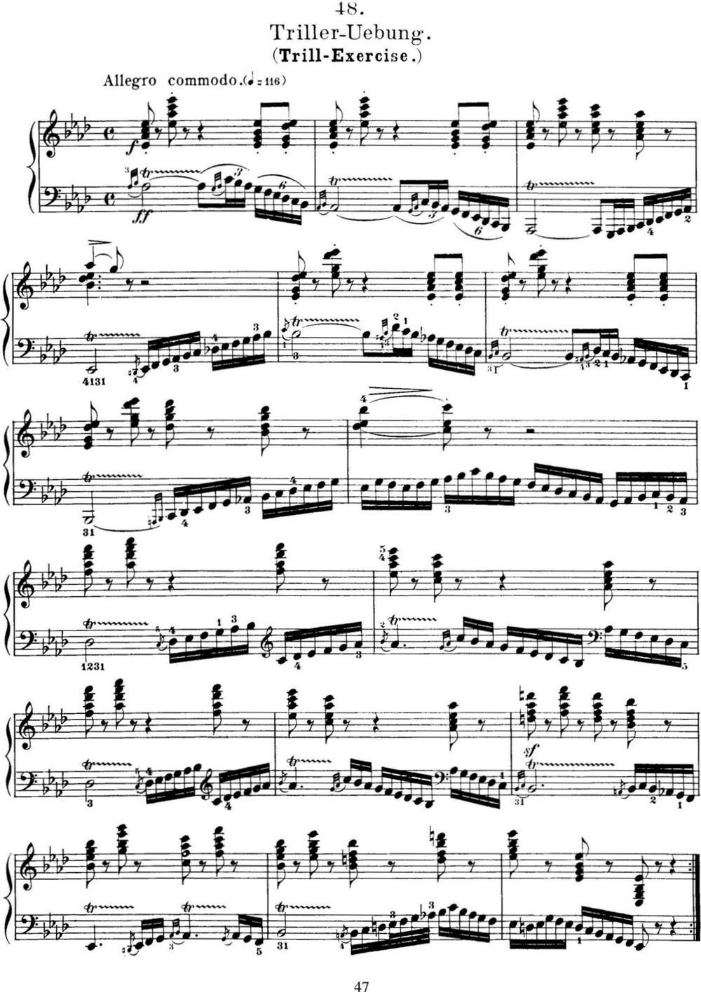 50首车尔尼Op.740钢琴手指灵巧技术练习曲（NO.48）钢琴曲谱（图1）