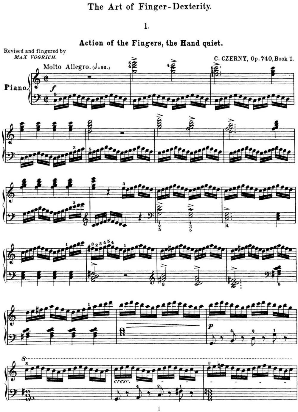 50首车尔尼Op.740钢琴手指灵巧技术练习曲（NO.1）钢琴曲谱（图1）