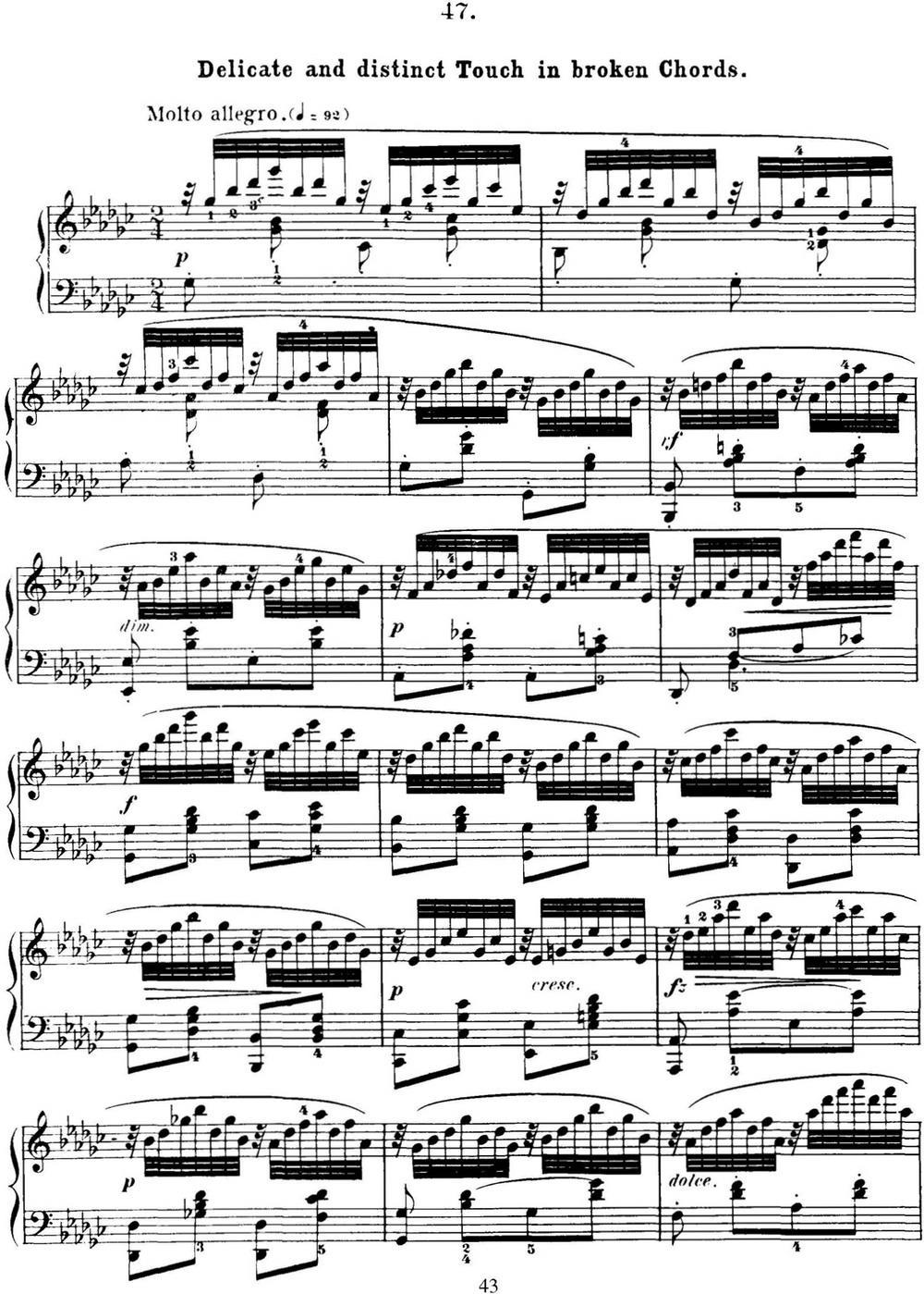 50首车尔尼Op.740钢琴手指灵巧技术练习曲（NO.47）钢琴曲谱（图1）