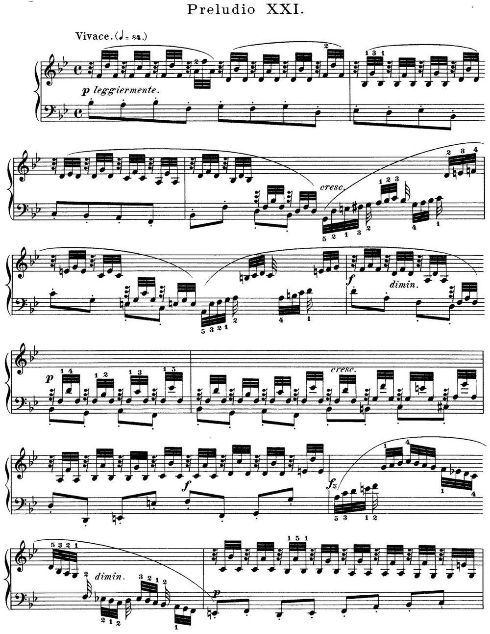 巴赫《平均律钢琴曲集·第一卷》之前奏曲（NO.21）钢琴曲谱（图1）