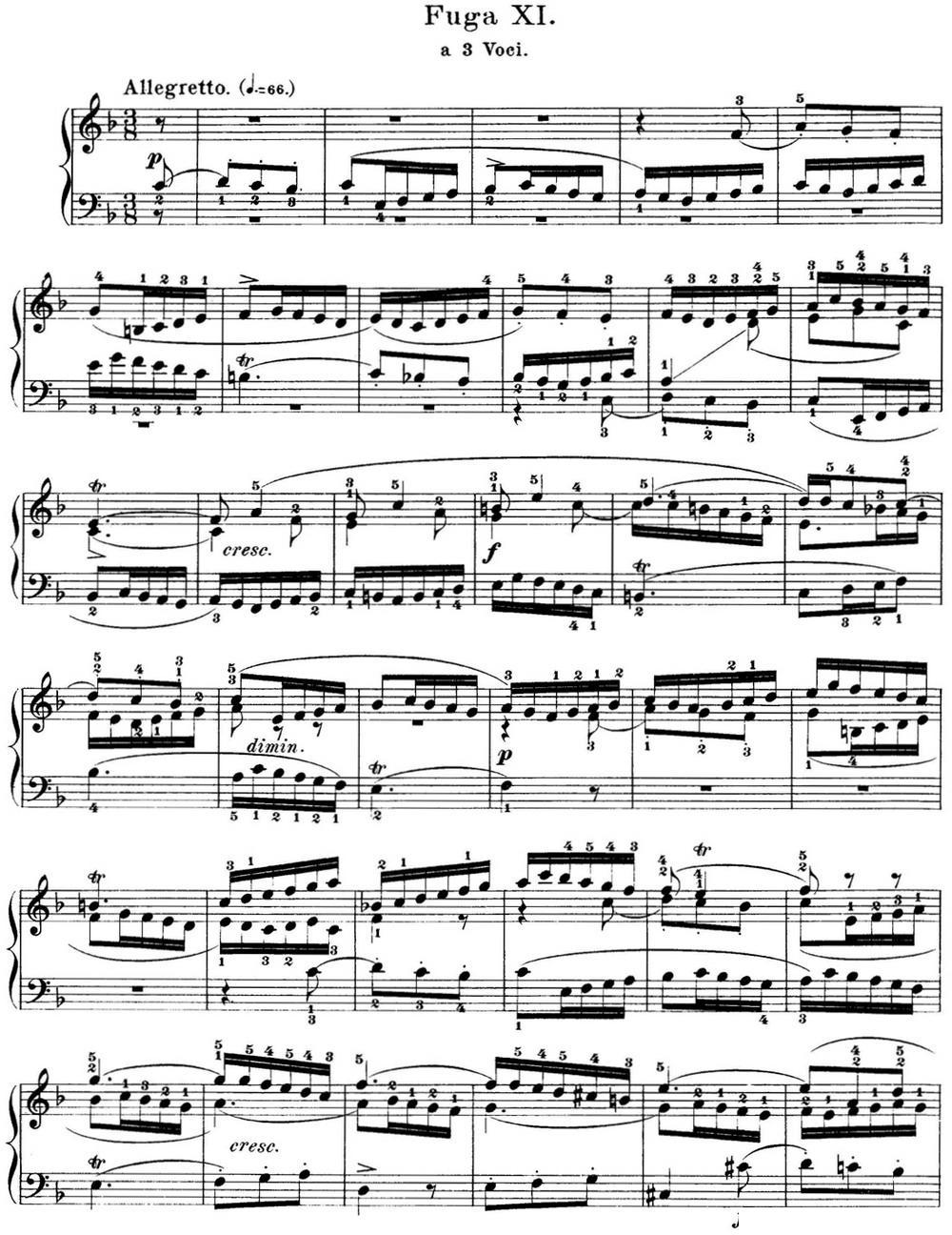 巴赫《平均律钢琴曲集·第一卷》之赋格曲（NO.11）钢琴曲谱（图1）