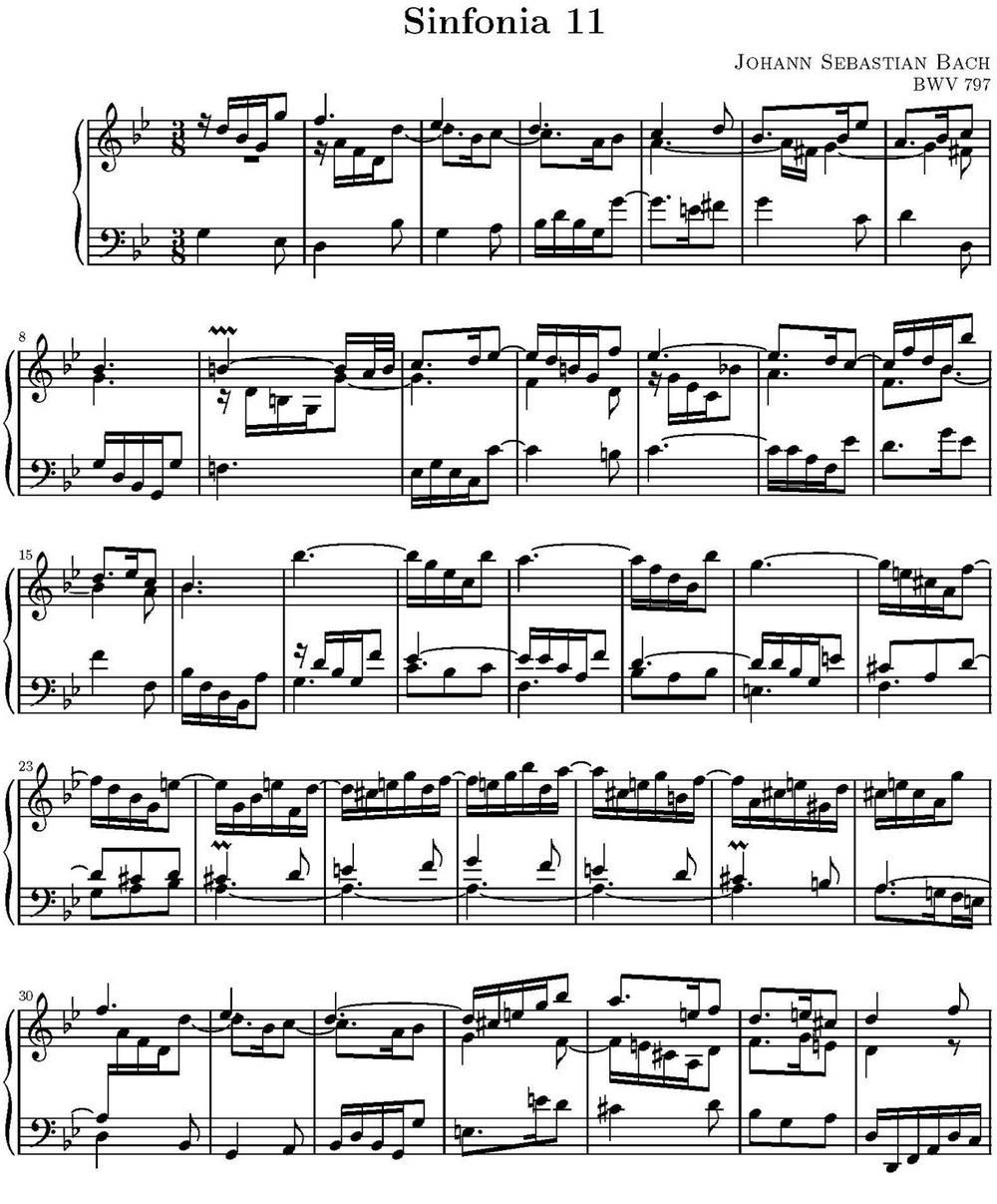 15首巴赫三部创意曲集（NO.11）钢琴曲谱（图1）