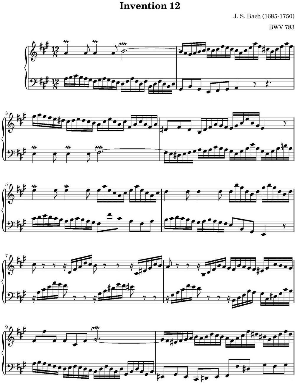 15首巴赫二部创意曲集（NO.12）钢琴曲谱（图1）
