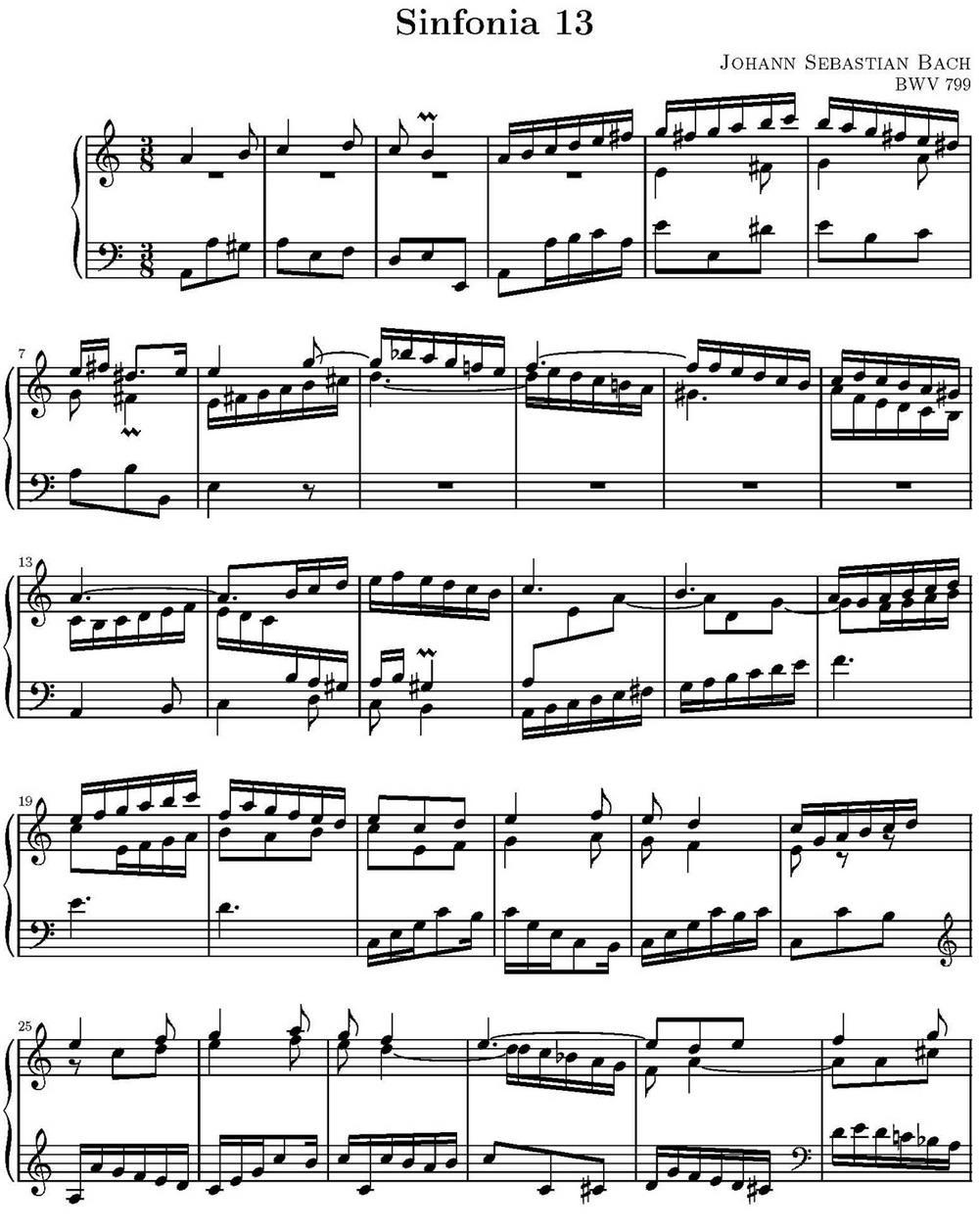 15首巴赫三部创意曲集（NO.13）钢琴曲谱（图1）