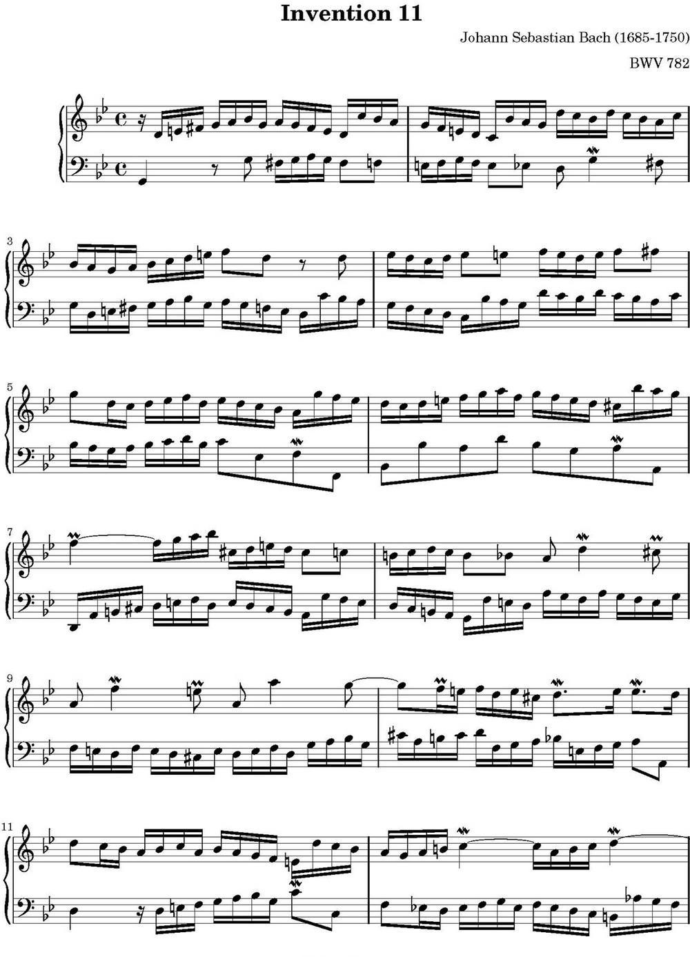 15首巴赫二部创意曲集（NO.11）钢琴曲谱（图1）