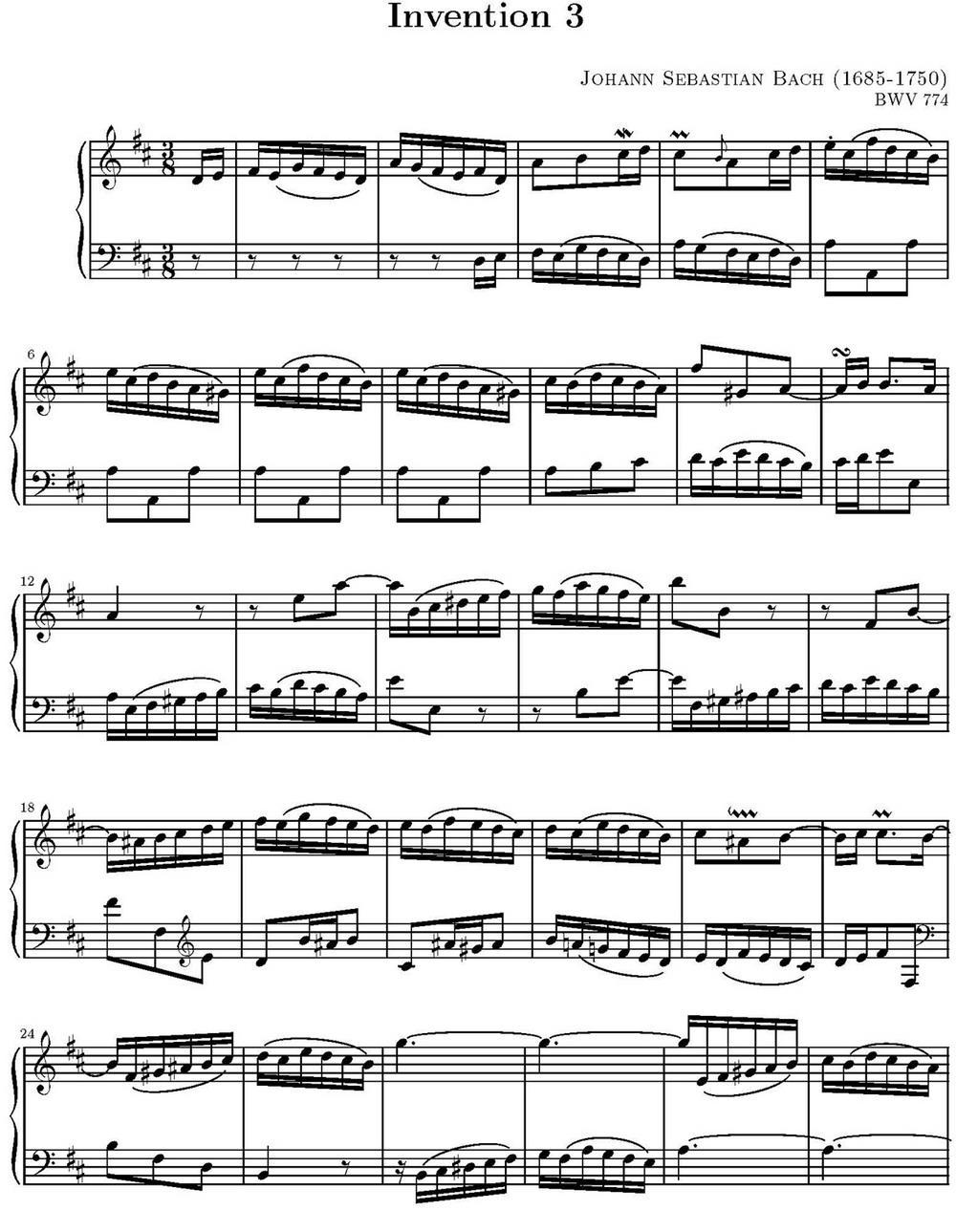 15首巴赫二部创意曲集（NO.3）钢琴曲谱（图1）