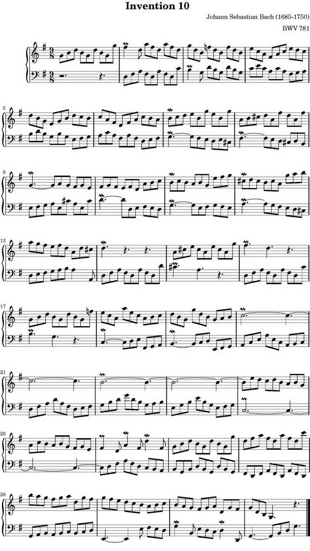 15首巴赫二部创意曲集（NO.10）钢琴曲谱（图1）