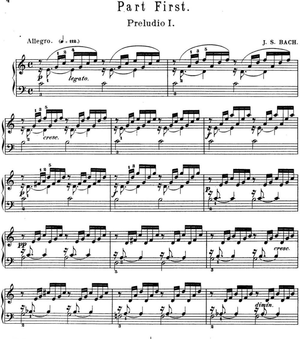 巴赫《平均律钢琴曲集·第一卷》之前奏曲（NO.1）钢琴曲谱（图1）
