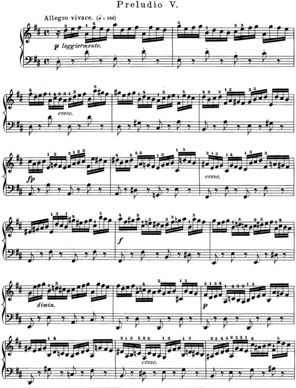 巴赫《平均律钢琴曲集·第一卷》之前奏曲（NO.5）钢琴曲谱（图1）
