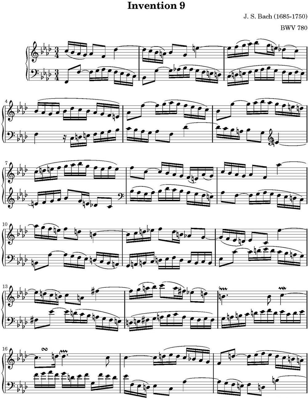 15首巴赫二部创意曲集（NO.9）钢琴曲谱（图1）