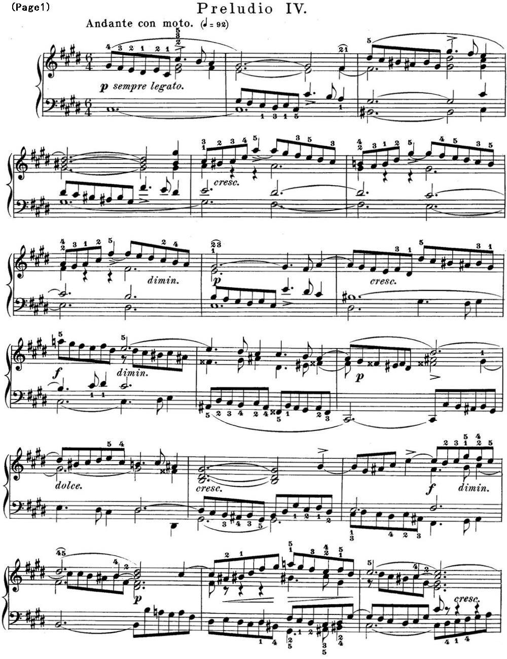 巴赫《平均律钢琴曲集·第一卷》之前奏曲（NO.4）钢琴曲谱（图1）