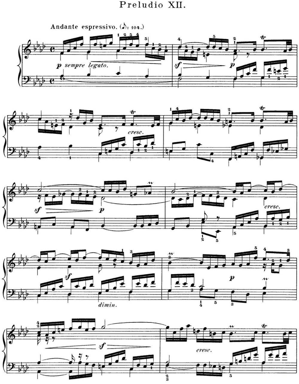 巴赫《平均律钢琴曲集·第一卷》之前奏曲（NO.12）钢琴曲谱（图1）