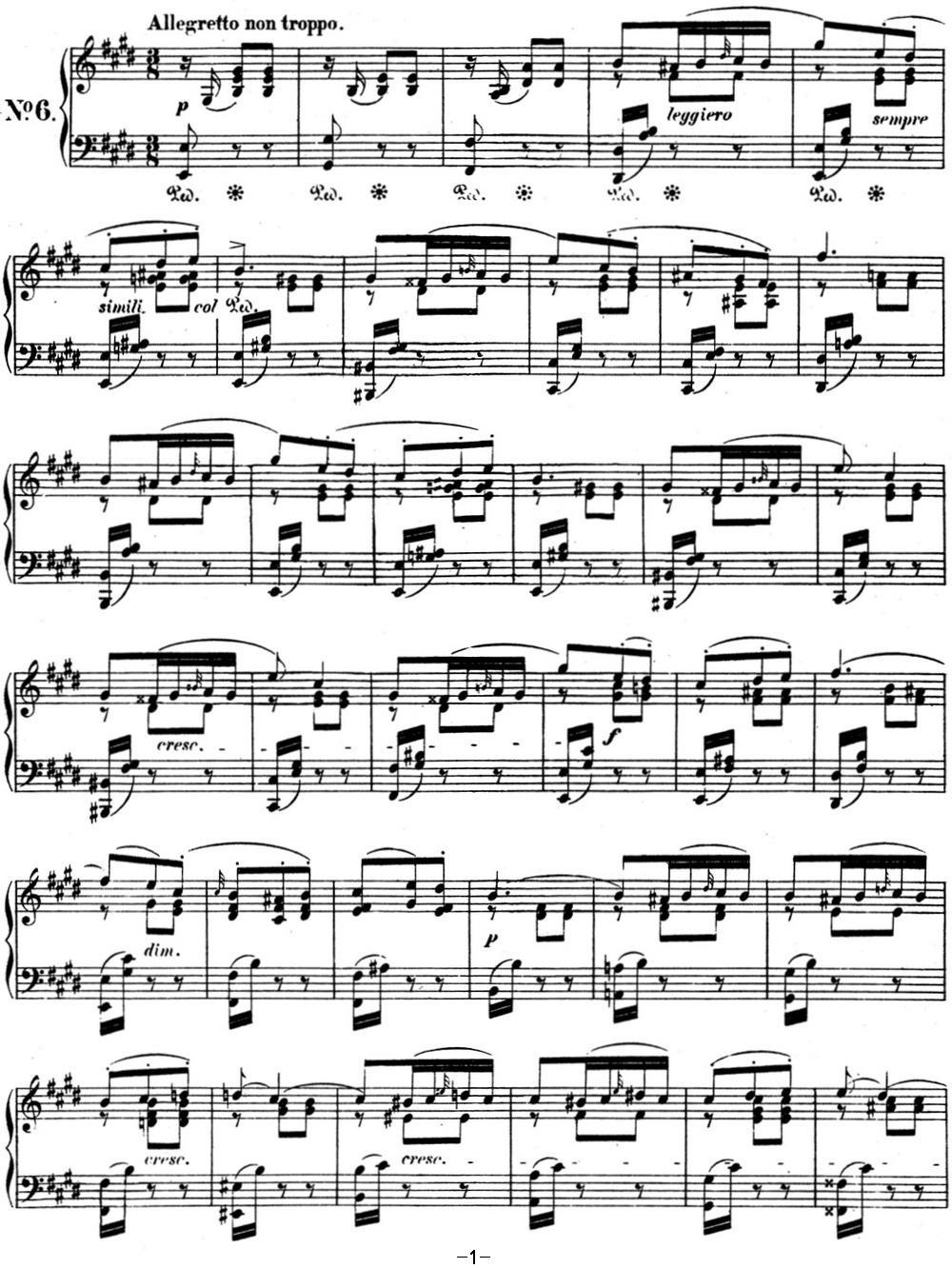 门德尔松无词歌Op.67（NO.6）钢琴曲谱（图1）