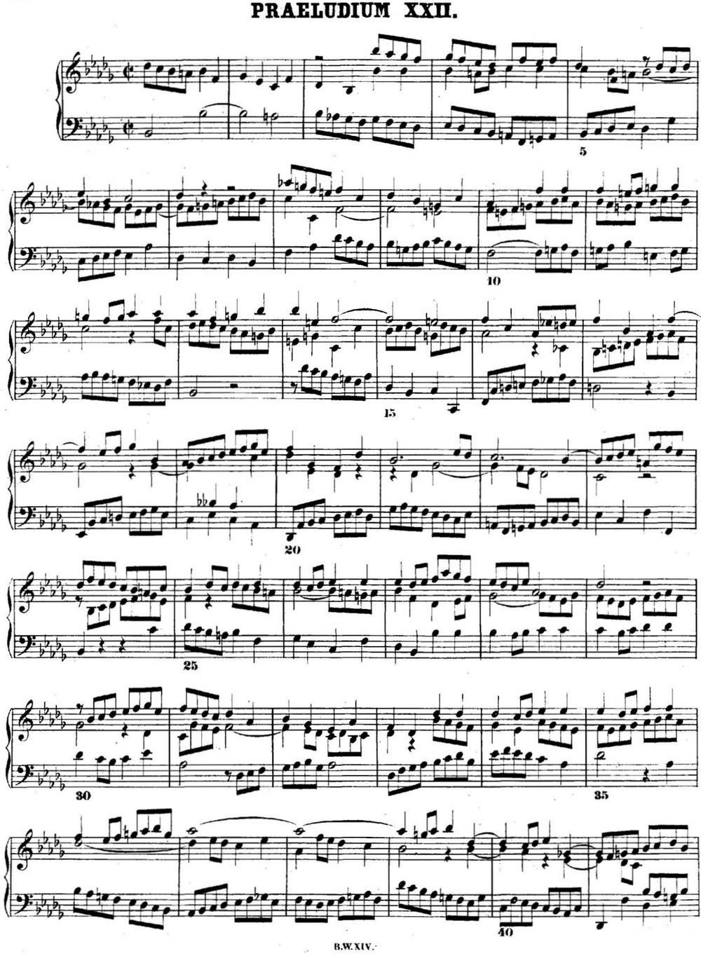 巴赫《平均律钢琴曲集·第二卷》之前奏曲（NO.22）钢琴曲谱（图1）