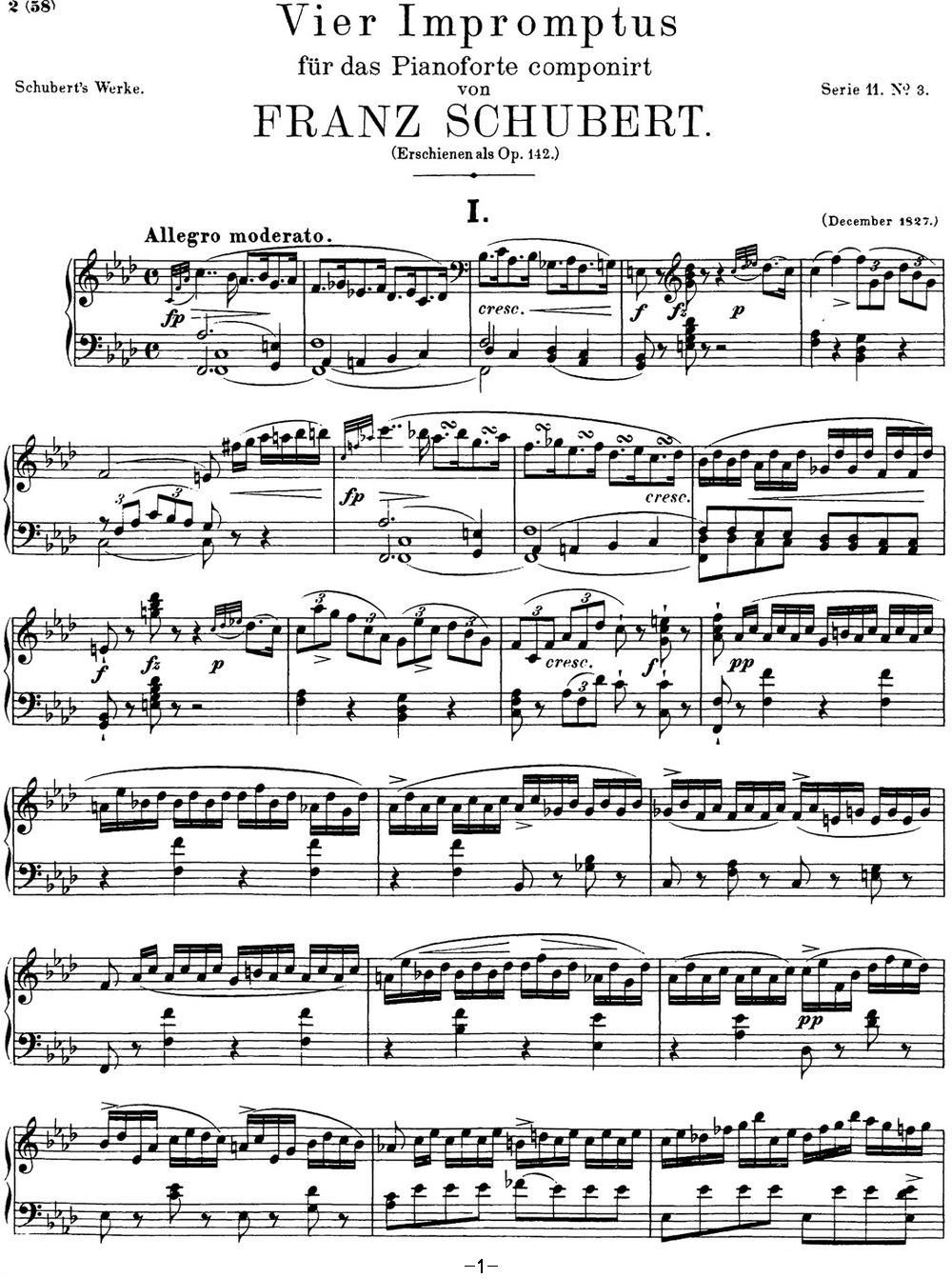 舒伯特f小调即兴曲D.935，Op.142（NO.1）钢琴曲谱（图1）