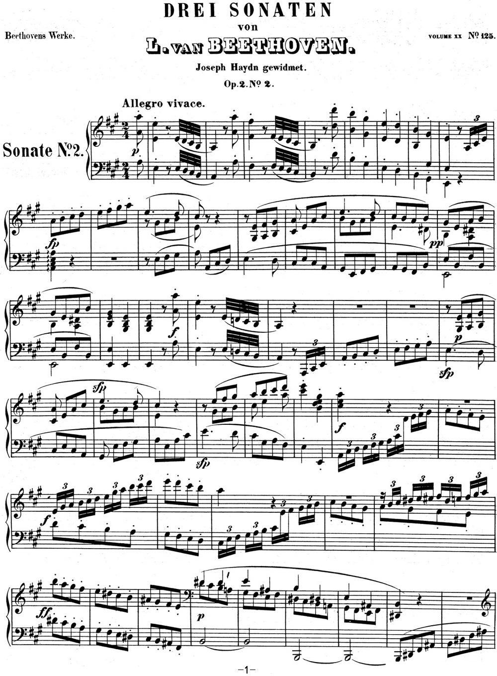 贝多芬钢琴奏鸣曲02 A大调 Op.2 No.2 A major钢琴曲谱（图1）