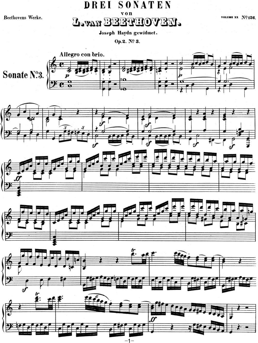 贝多芬钢琴奏鸣曲03 C大调 Op.2 No.3 C major钢琴曲谱（图1）