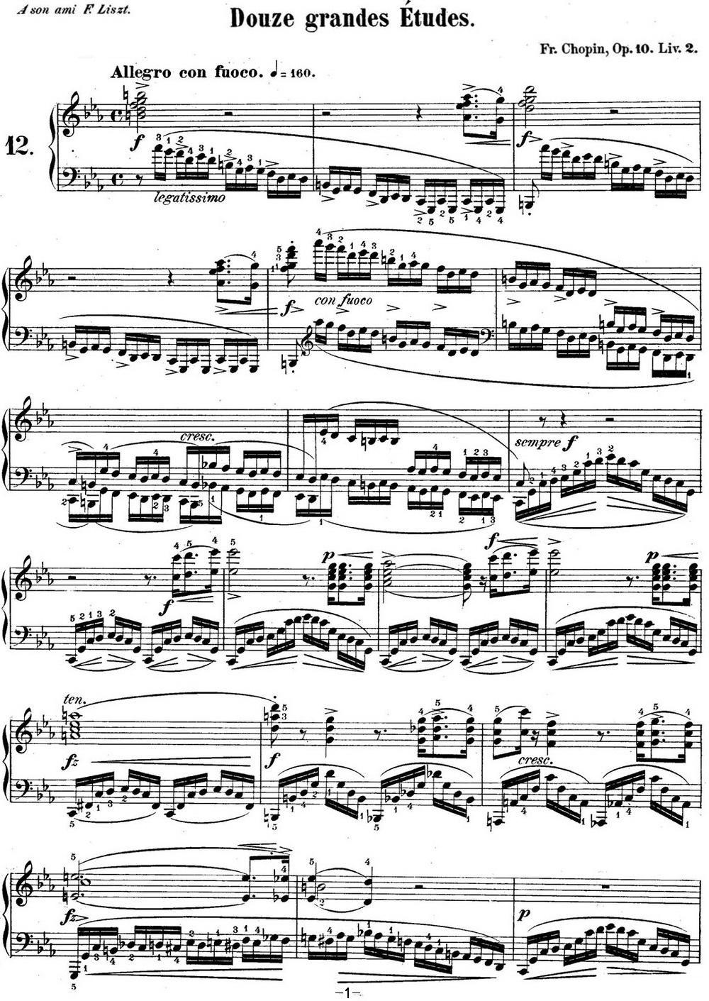 肖邦练习曲12 Op.10 No.12 革命 c小调 C minor Revolutionary钢琴曲谱（图1）
