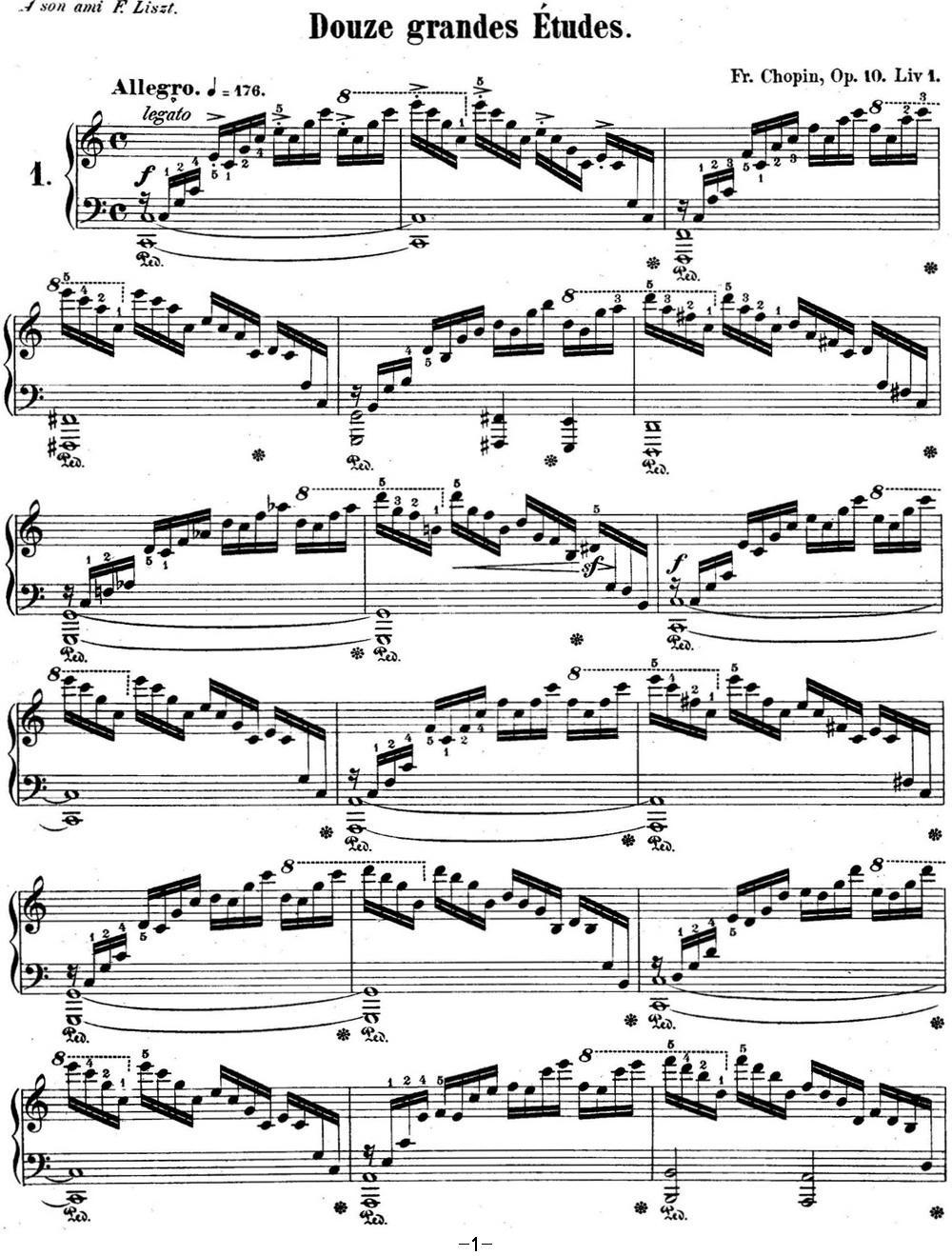 肖邦练习曲1 Op.10 No.1 C大调 C major钢琴曲谱（图1）
