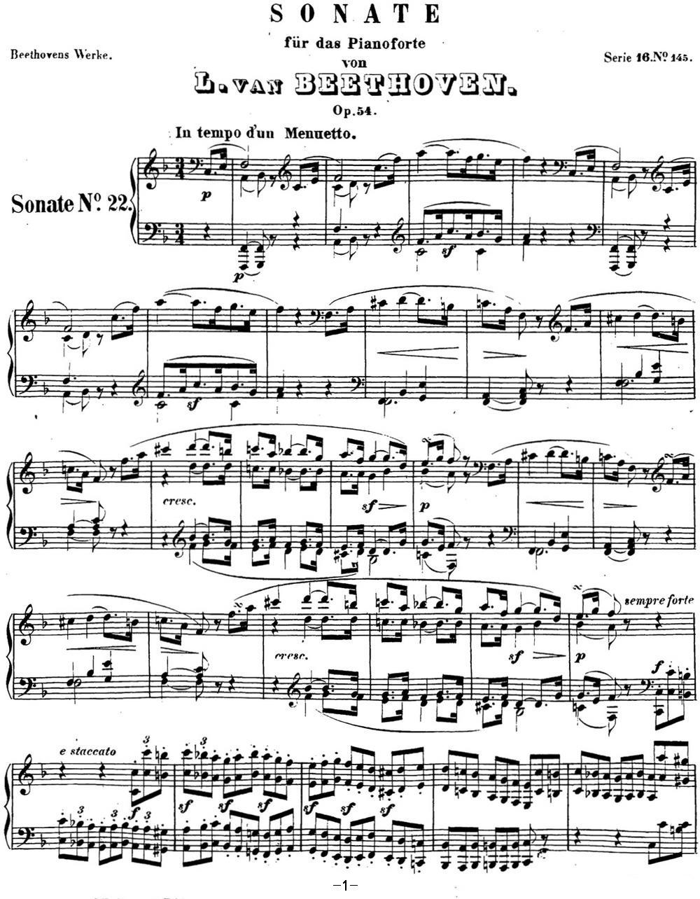 贝多芬钢琴奏鸣曲22 F大调 Op.54 F major钢琴曲谱（图1）