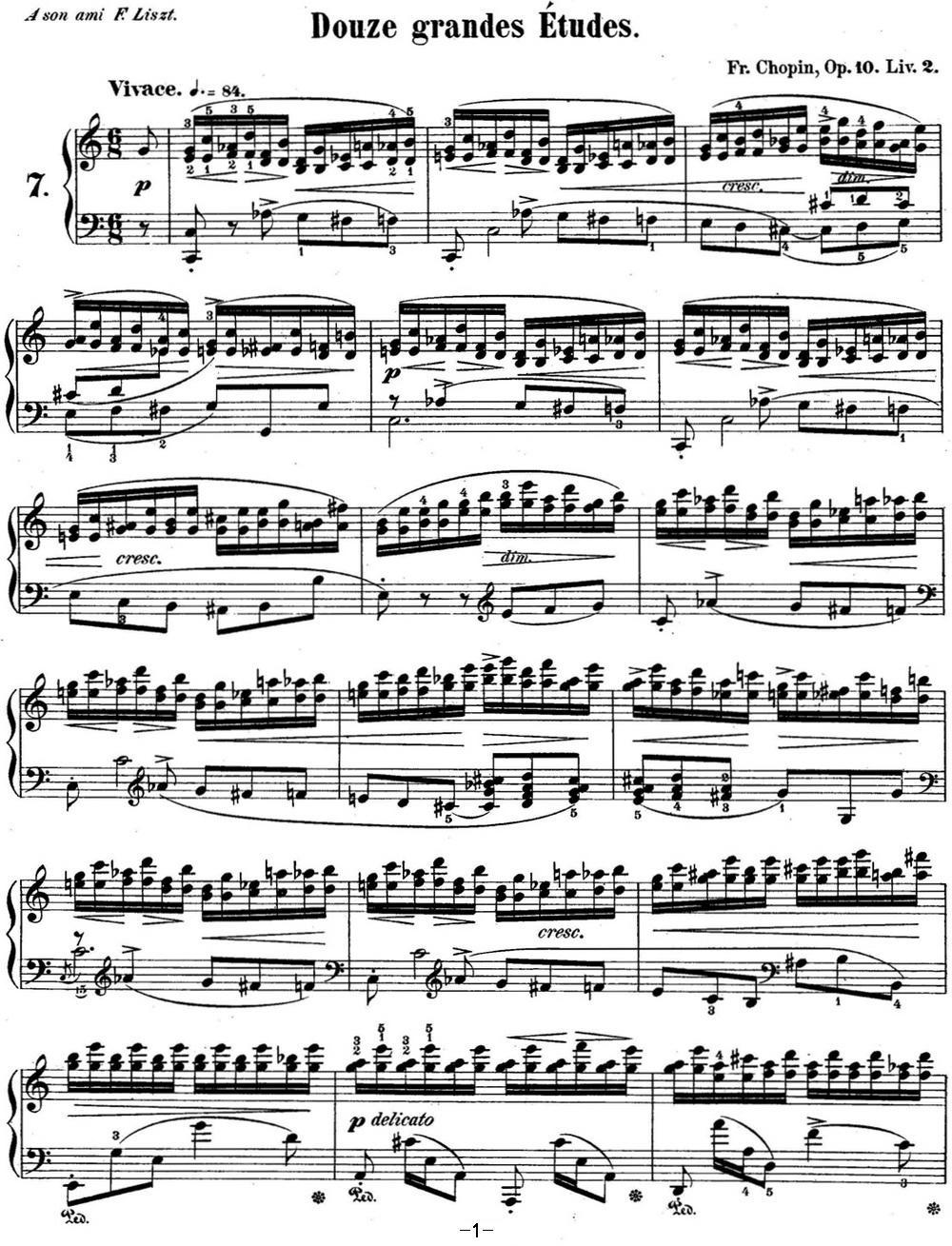 肖邦练习曲7 Op.10 No.7 C大调 C major钢琴曲谱（图1）