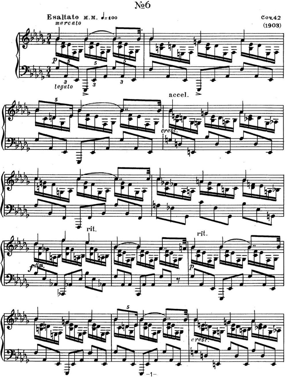 斯克里亚宾 钢琴练习曲 Op.42 No.6 Alexander Scriabin Etudes钢琴曲谱（图1）