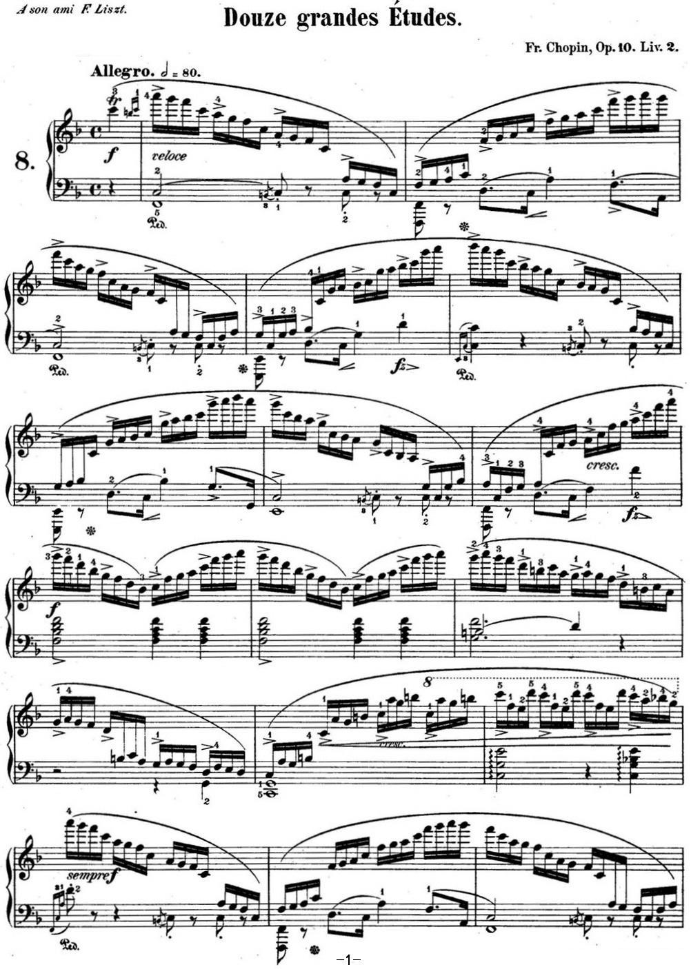 肖邦练习曲8 Op.10 No.8 F大调 F major钢琴曲谱（图1）