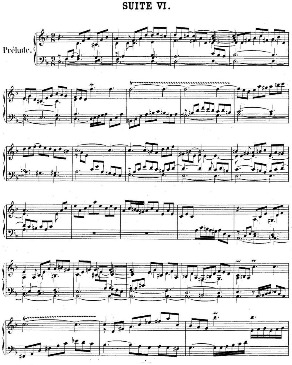 英国组曲No.6 巴赫 d小调 6th Suite BWV 811钢琴曲谱（图1）