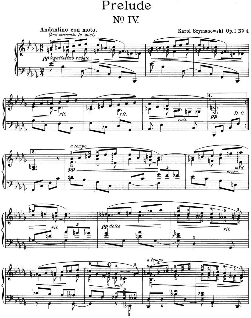 希曼诺夫斯基 9首钢琴前奏曲 Op.1 No.4钢琴曲谱（图1）