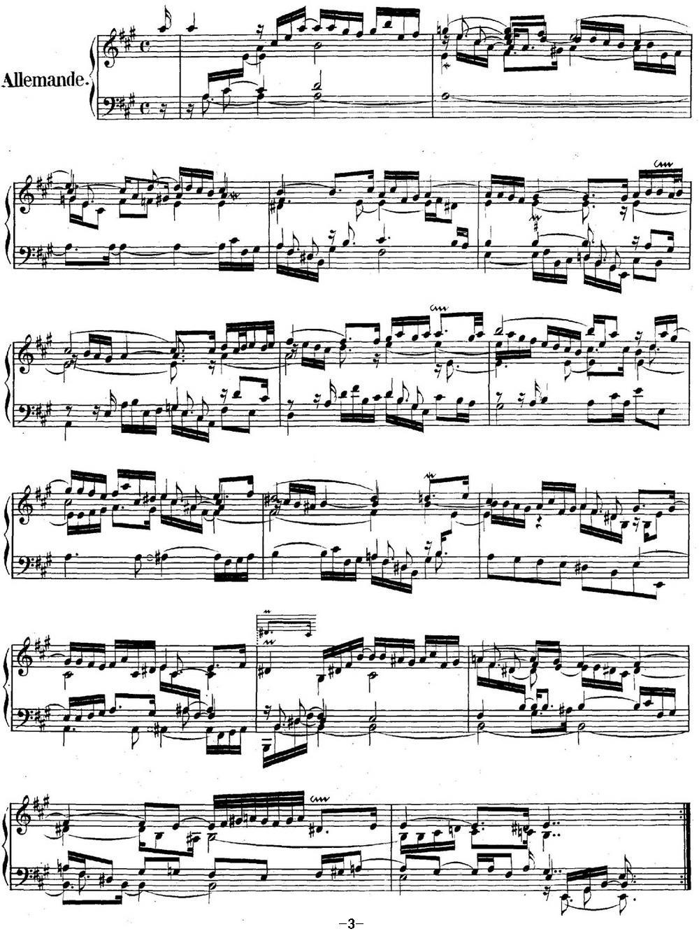 英国组曲No.1 巴赫 A大调 1st Suite BWV 806钢琴曲谱（图3）