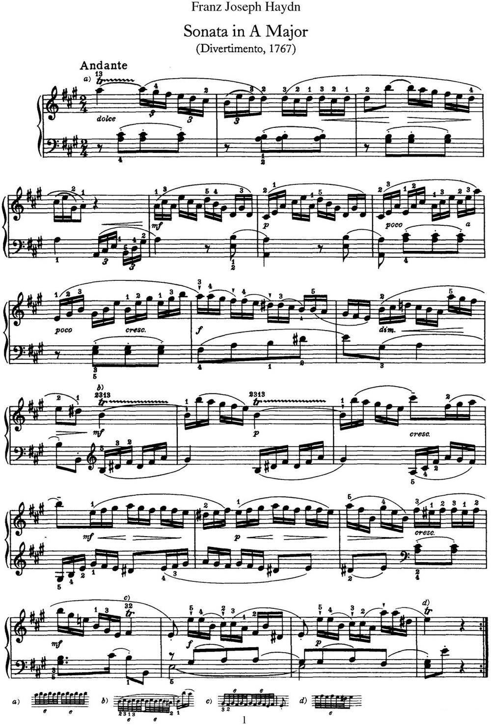 海顿 钢琴奏鸣曲 Hob XVI 12 Divertimento A major钢琴曲谱（图1）