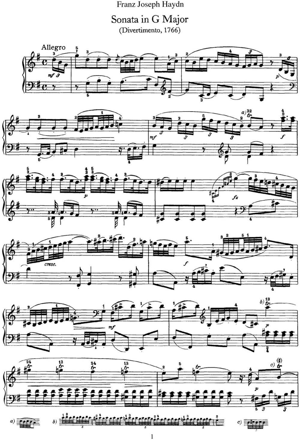 海顿 钢琴奏鸣曲 Hob XVI 6 Partita G major钢琴曲谱（图1）