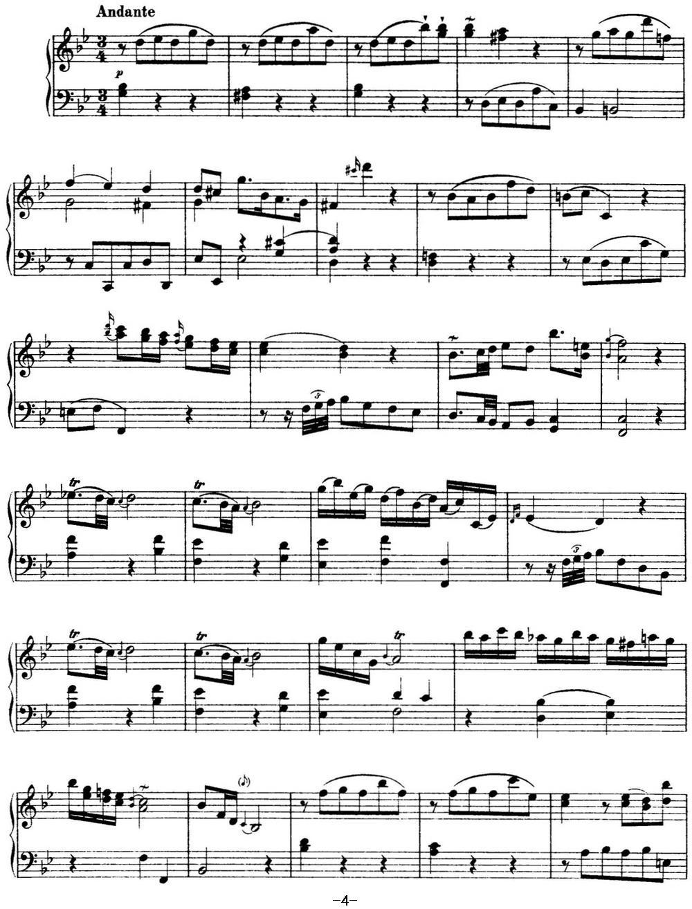 海顿 钢琴奏鸣曲 Hob XVI 17 in B-flat major钢琴曲谱（图4）