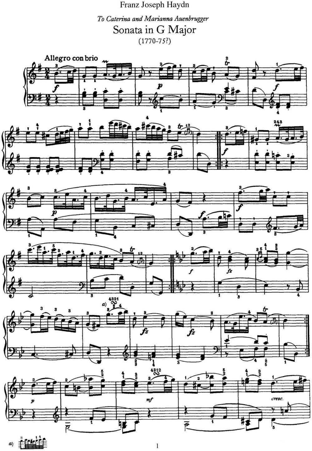 海顿 钢琴奏鸣曲 Hob XVI 39 in G major钢琴曲谱（图1）