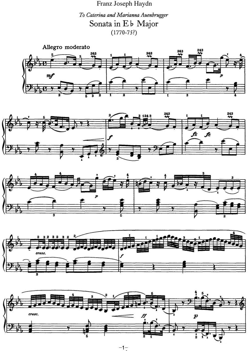 海顿 钢琴奏鸣曲 Hob XVI 38 in E-flat major钢琴曲谱（图1）