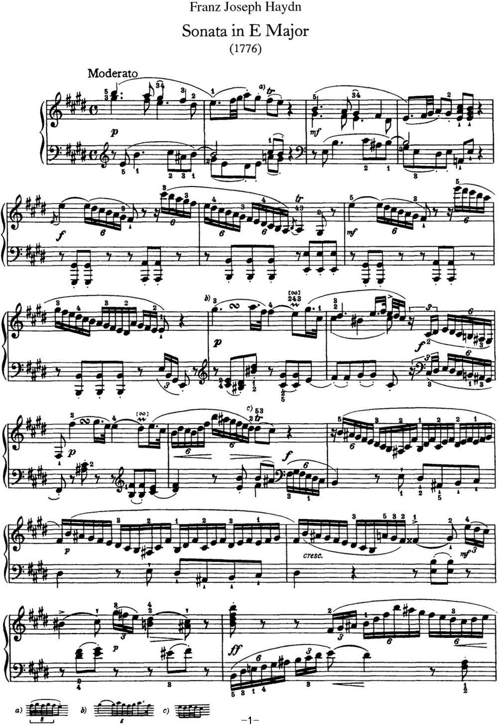 海顿 钢琴奏鸣曲 Hob XVI 31 in E major钢琴曲谱（图1）
