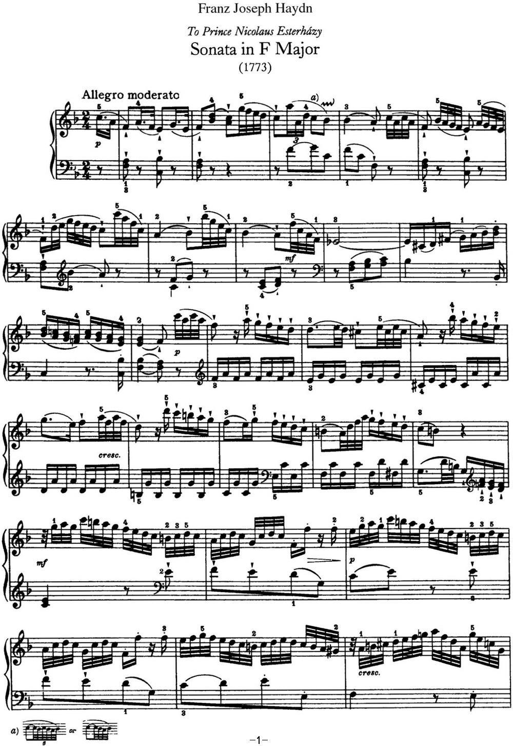 海顿 钢琴奏鸣曲 Hob XVI 23 in F major钢琴曲谱（图1）