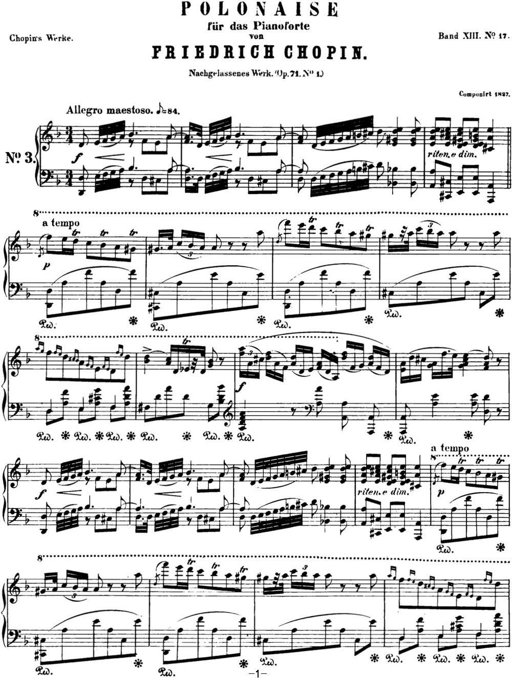 肖邦 波兰舞曲 Op.posth.71 No.1 d小调钢琴曲谱（图1）