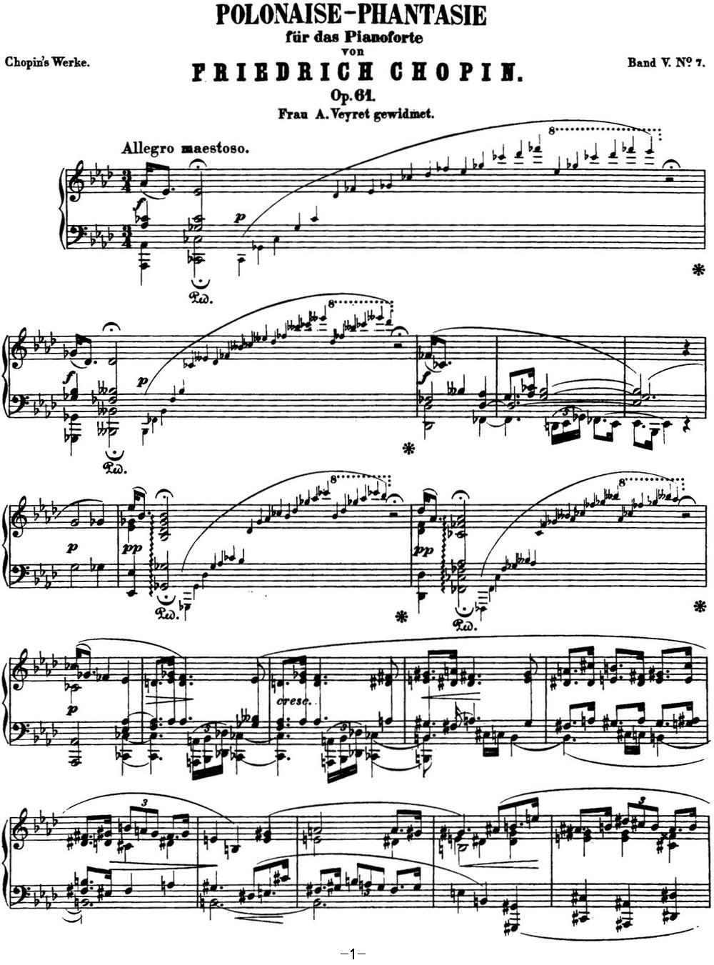 肖邦 幻想波兰舞曲 Op.61 降A大调 Polonaise钢琴曲谱（图1）