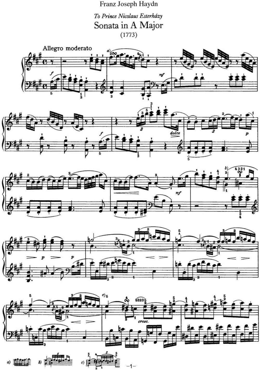 海顿 钢琴奏鸣曲 Hob XVI 26 in A major钢琴曲谱（图1）