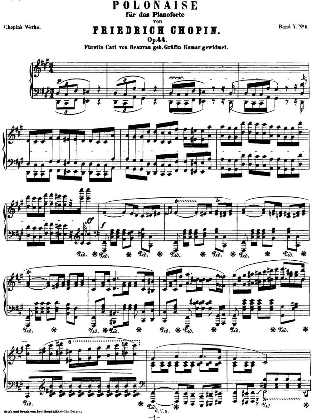 肖邦 波兰舞曲 Op.44 升f小调 Polonaise钢琴曲谱（图1）