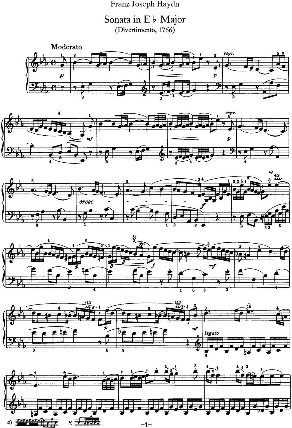 海顿 钢琴奏鸣曲 Hob XVI 45 Divertimento Eb major钢琴曲谱（图1）