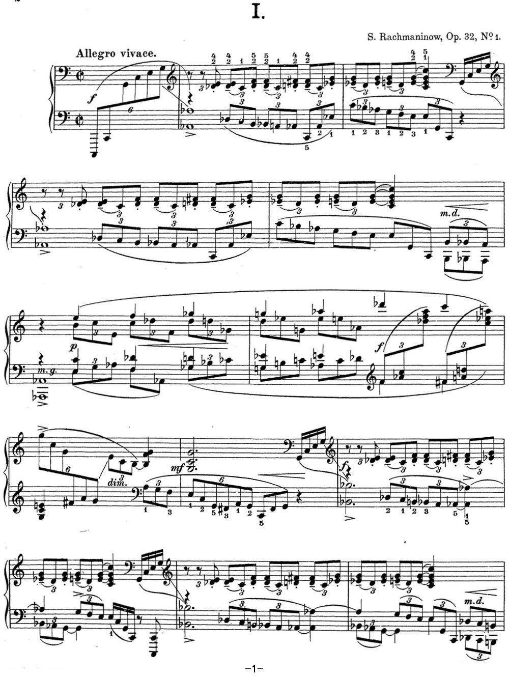 拉赫玛尼诺夫 钢琴前奏曲12 C大调 Op.32 No.1钢琴曲谱（图1）