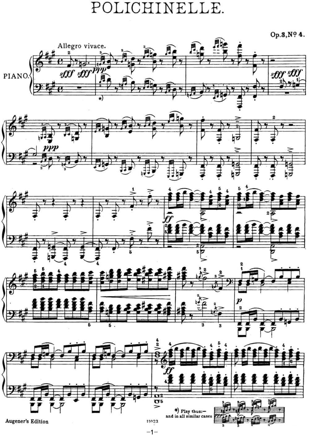 拉赫玛尼诺夫 幻想小品集 Op.3 No.4 小丑 升f小调钢琴曲谱（图1）