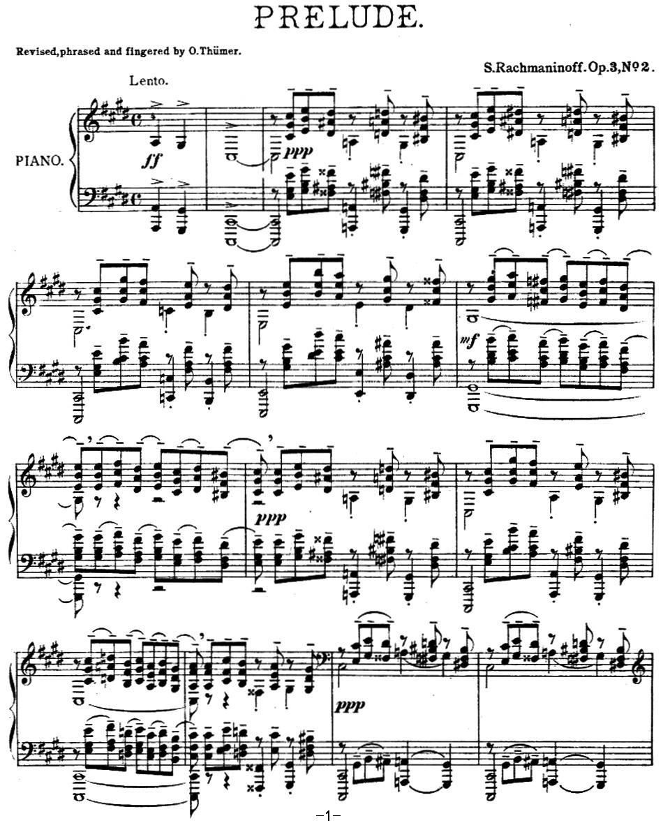 拉赫玛尼诺夫 幻想小品集 Op.3 No.2 前奏曲 升c小调钢琴曲谱（图1）