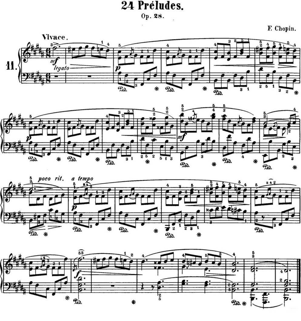 肖邦 24首钢琴前奏曲 Op.28 No.11 B大调钢琴曲谱（图1）
