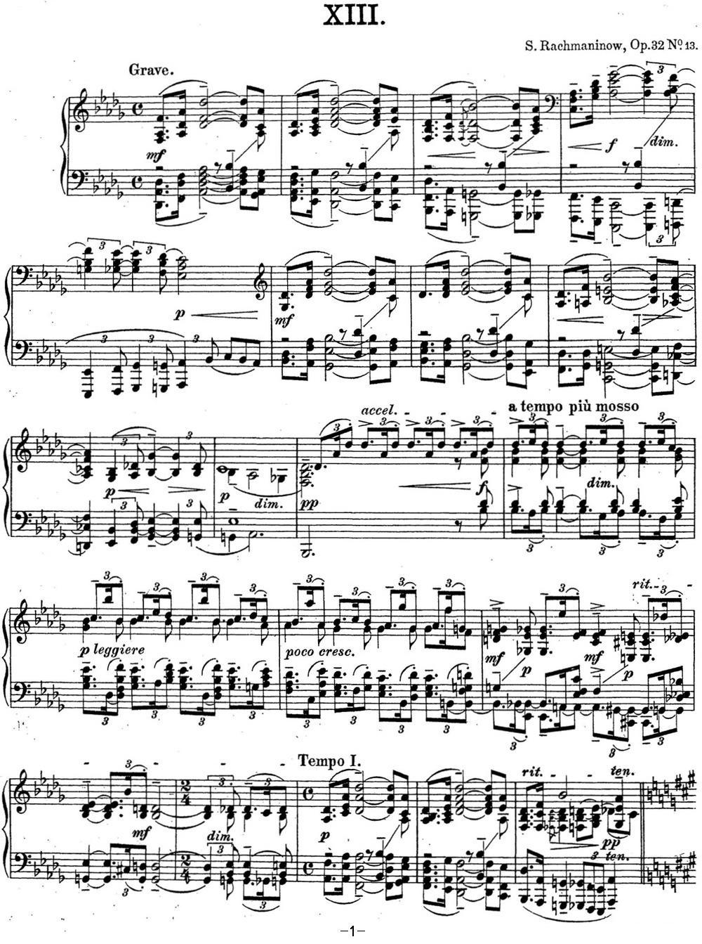 拉赫玛尼诺夫 钢琴前奏曲24 降D大调 Op.32 No.13钢琴曲谱（图1）